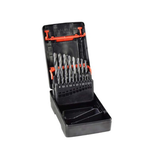 Set spiralnih svedrov za kovino DIN338 HSS, 19 kosov